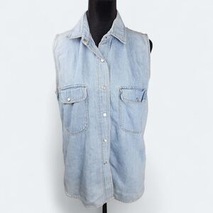 FORENZA | Vintage 90s Y2K Blue Denim Cotton Sleeveless Top Pearl Snaps | Large